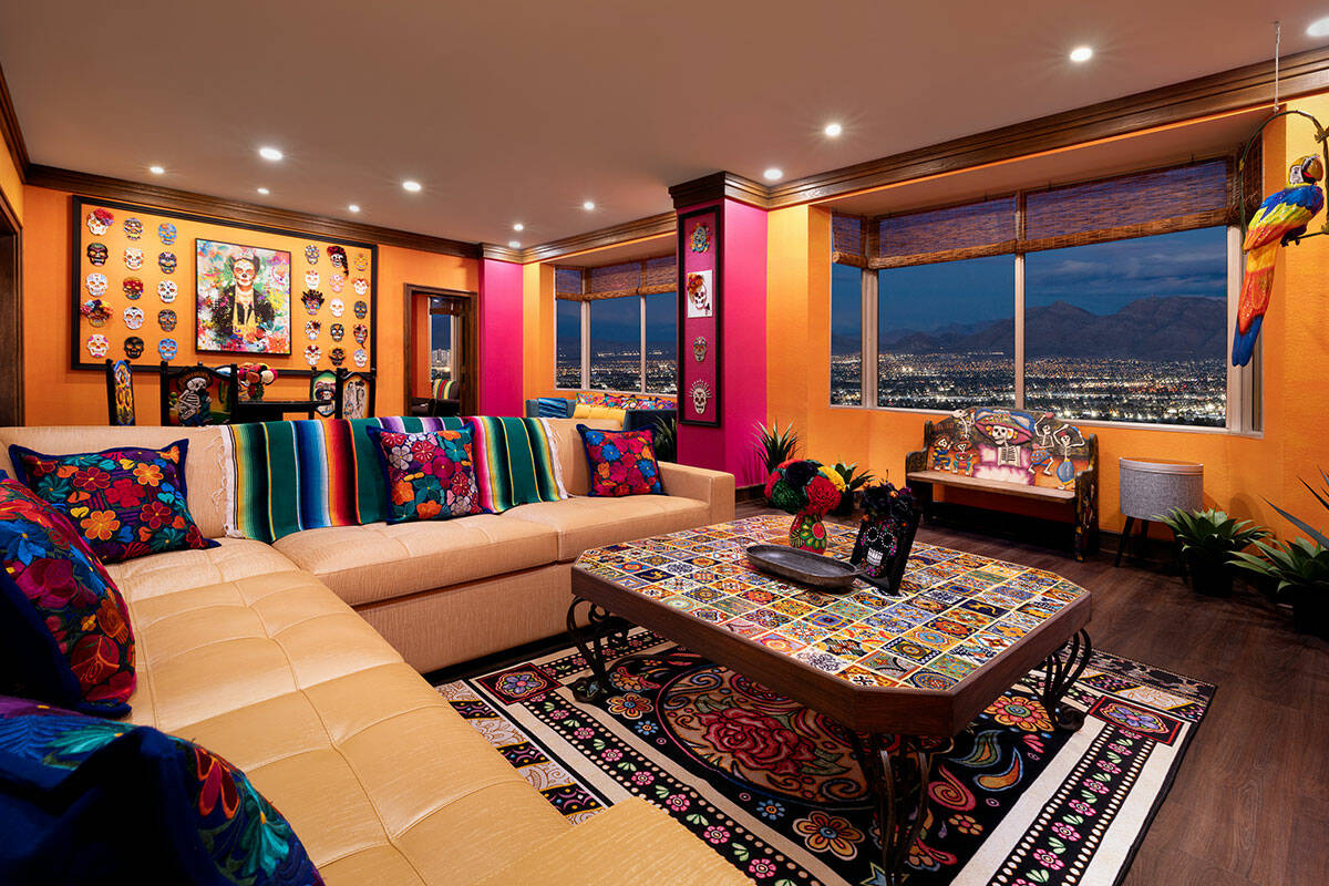 The living room in the "Day of the Dead" suite at Westgate hotel-casino. The off-Strip property ...