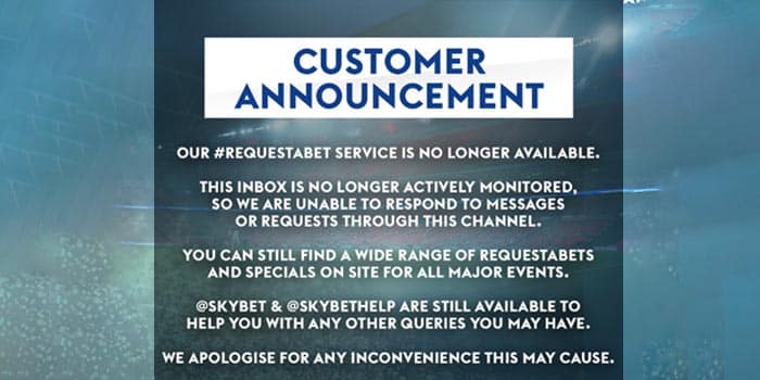 Sky Bet Discontinues #RequestABet Service