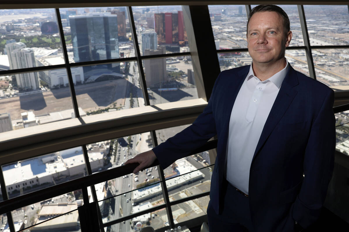 Skylar Dice, senior vice president and general manager of the Strat, poses in the SkyLounge at ...