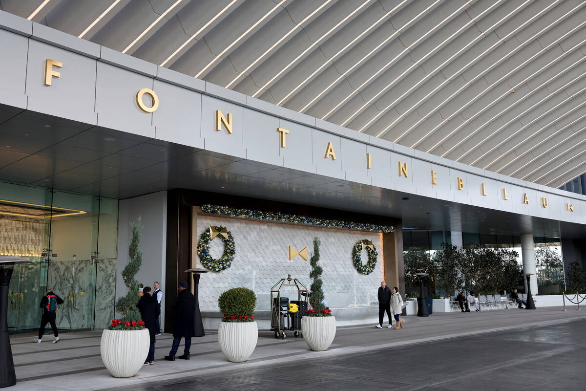 The porte cochere at Fontainebleau is seen on the Strip in Las Vegas Wednesday, Dec. 11, 2024. ...