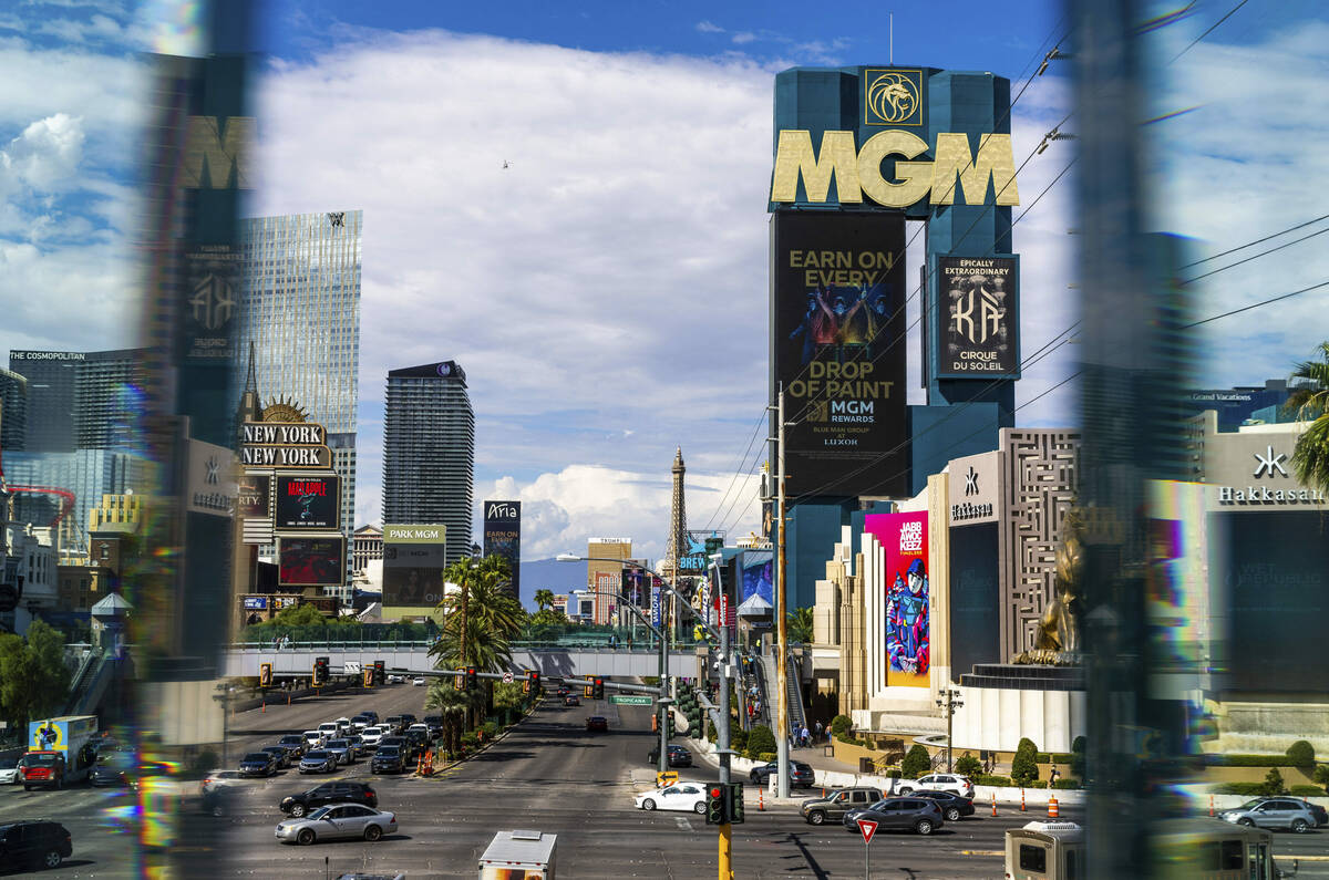 The MGM Grand, right, stands amongst other resorts, hotels and casinos on Tuesday, Sept. 12, 20 ...